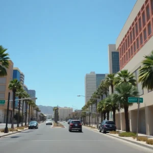 Las Vegas cityscape under extreme heat conditions