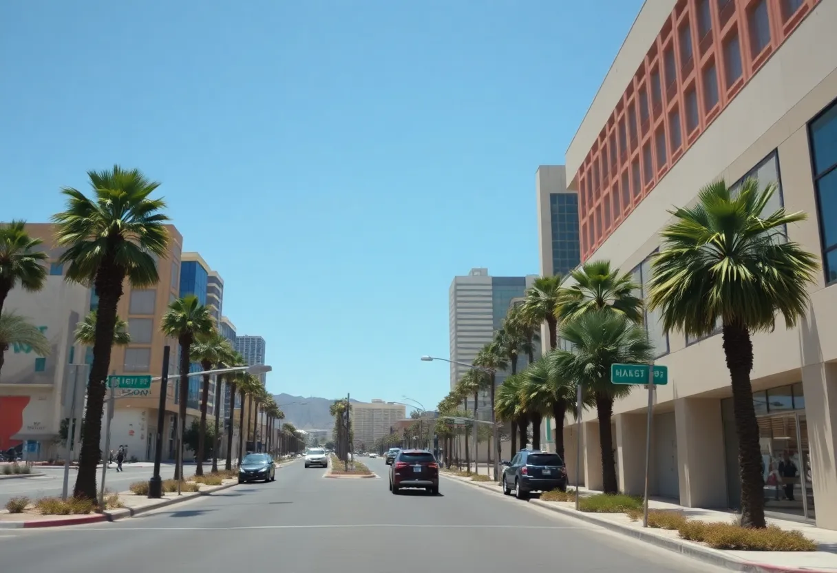 Las Vegas cityscape under extreme heat conditions