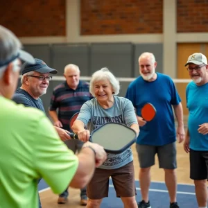 Veterans engaging in a pickleball game at Dula Gym, promoting fitness and community