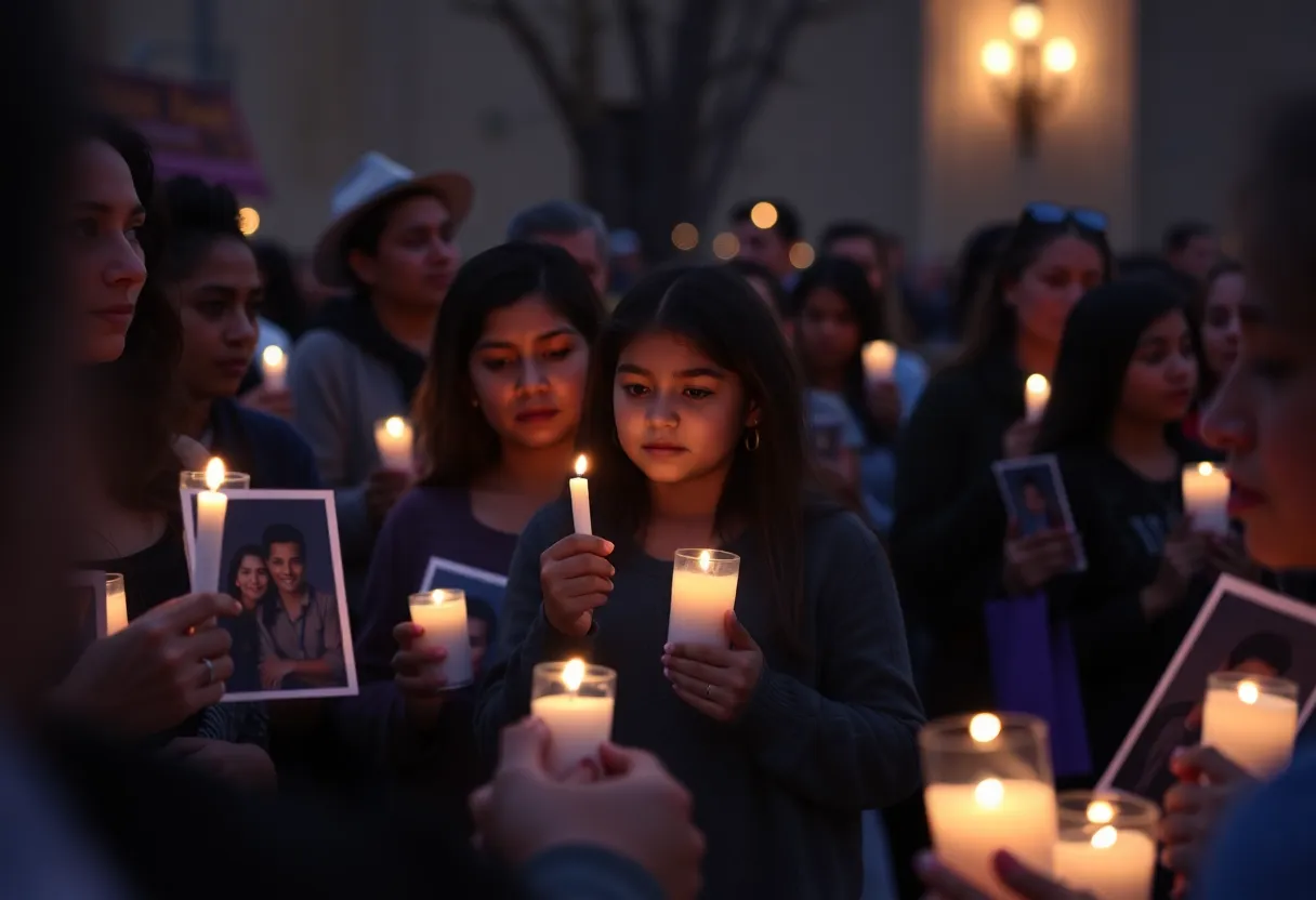 Community members holding candles in support of Jaime Alanis