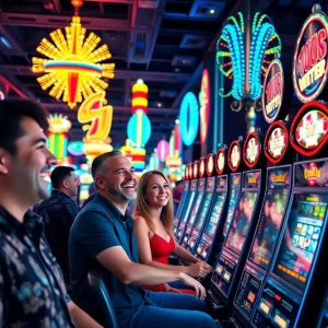 Players celebrating wins at a Las Vegas casino