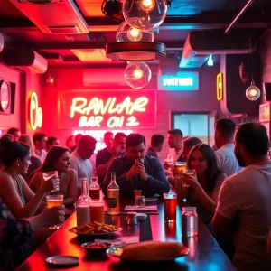 Guests enjoying happy hour drinks and snacks at WSKY Bar + Grill.