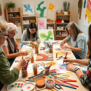 Participants engaging in art therapy in a supportive setting.