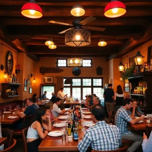 Interior of Bazaar Meat restaurant with vibrant Spanish decor