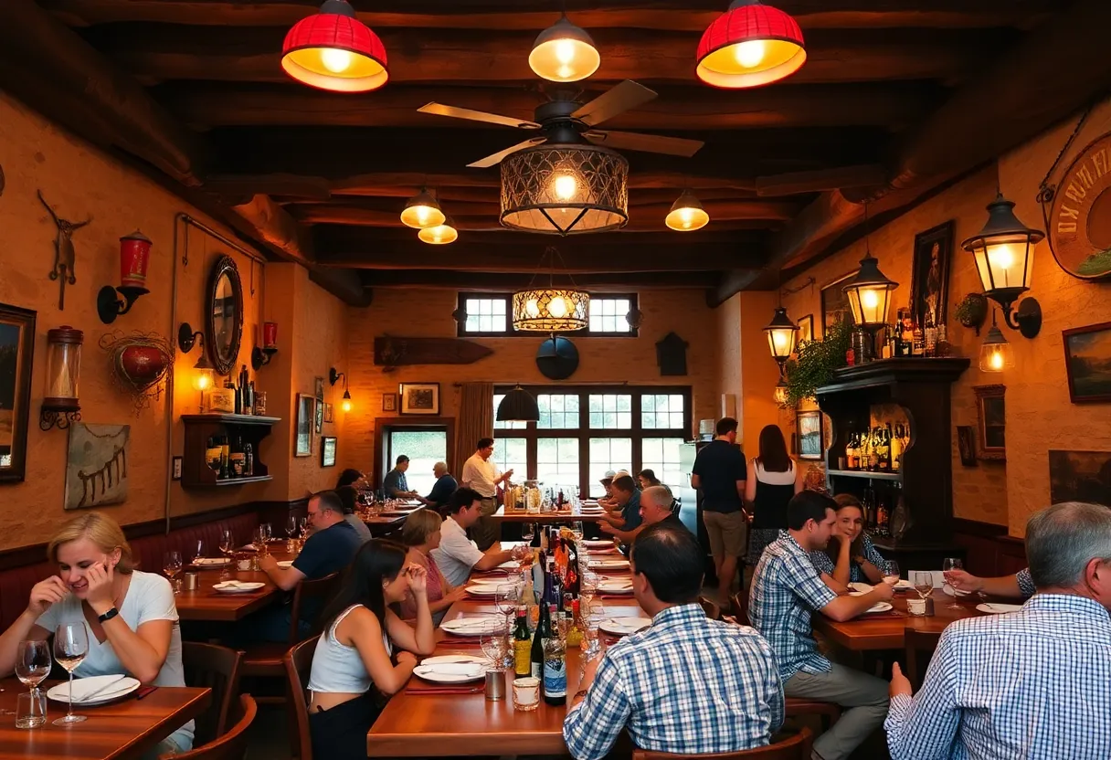 Interior of Bazaar Meat restaurant with vibrant Spanish decor