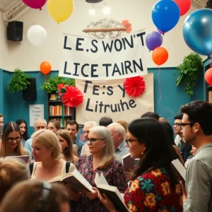 Literary celebration at Black Mountain Institute with writers and audience