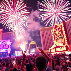Crowd celebrating New Year’s Eve at a concert in Las Vegas