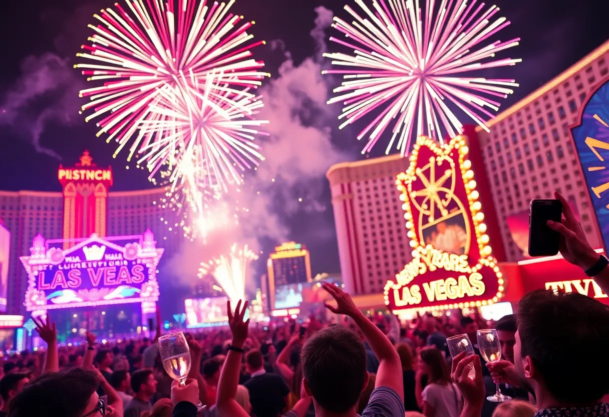 Crowd celebrating New Year’s Eve at a concert in Las Vegas