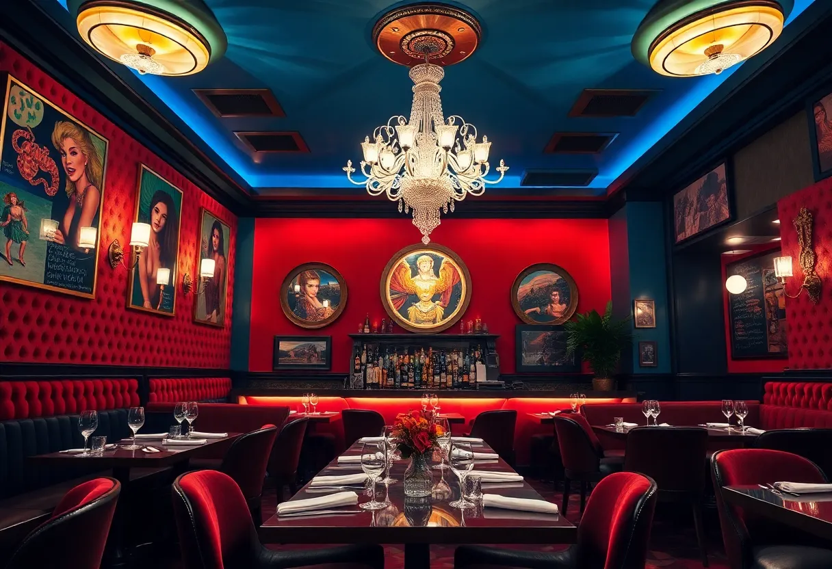 Interior view of Caramella, a retro Italian restaurant in Las Vegas.