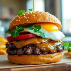 Gourmet Carver-Steak & Egg Burger on a plate