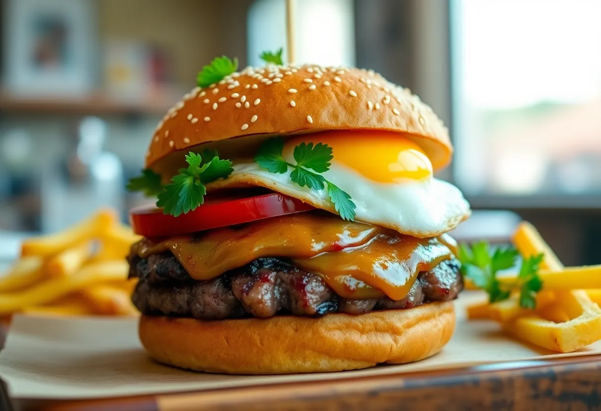Gourmet Carver-Steak & Egg Burger on a plate