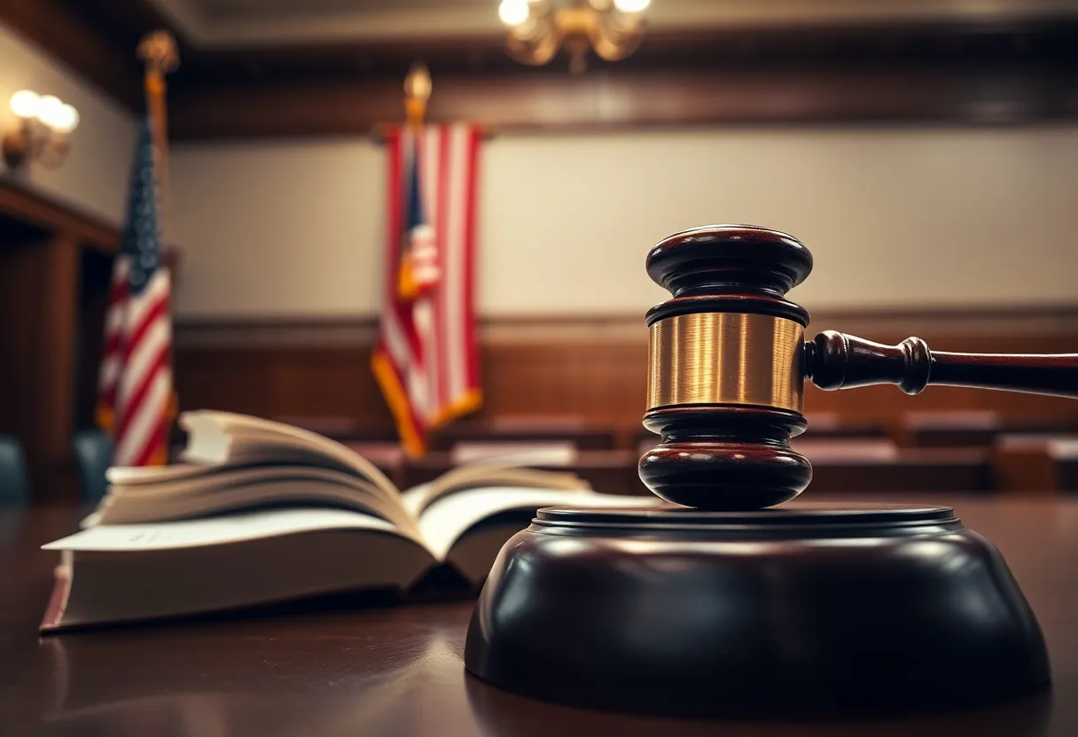 Courtroom with gavel and legal books