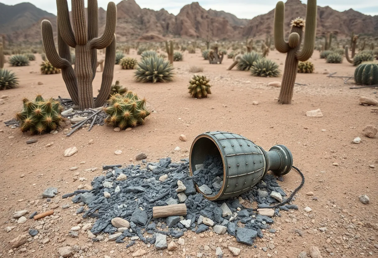 Scattered ashes in the Nevada desert landscape.