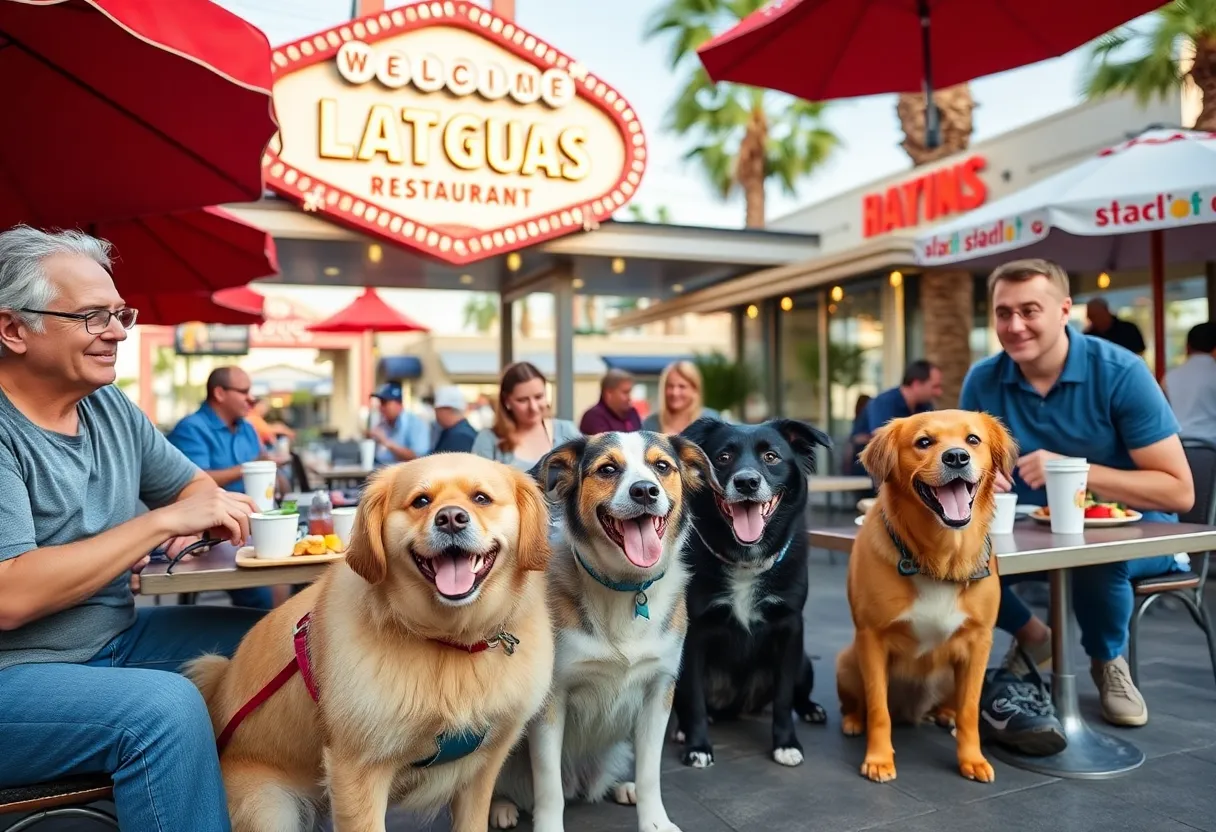 Dogs dining at a restaurant in Las Vegas