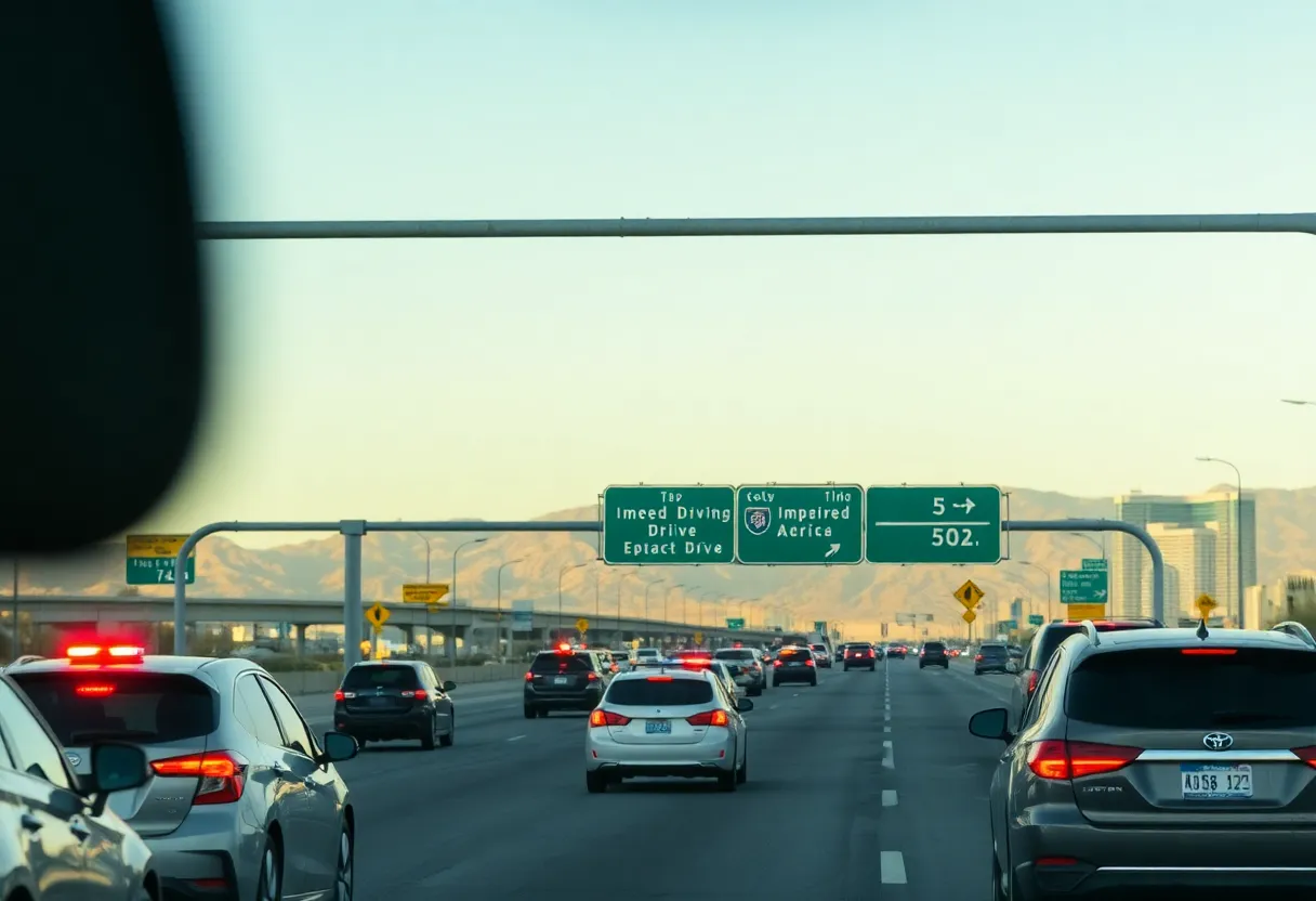 Emergency responders at a DUI incident scene on Interstate 11 in Las Vegas