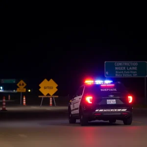 Police vehicle at a construction zone on the highway
