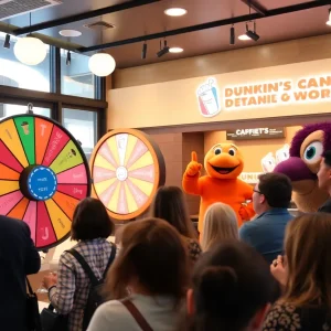 Crowd enjoying Dunkin' grand opening celebration in Las Vegas
