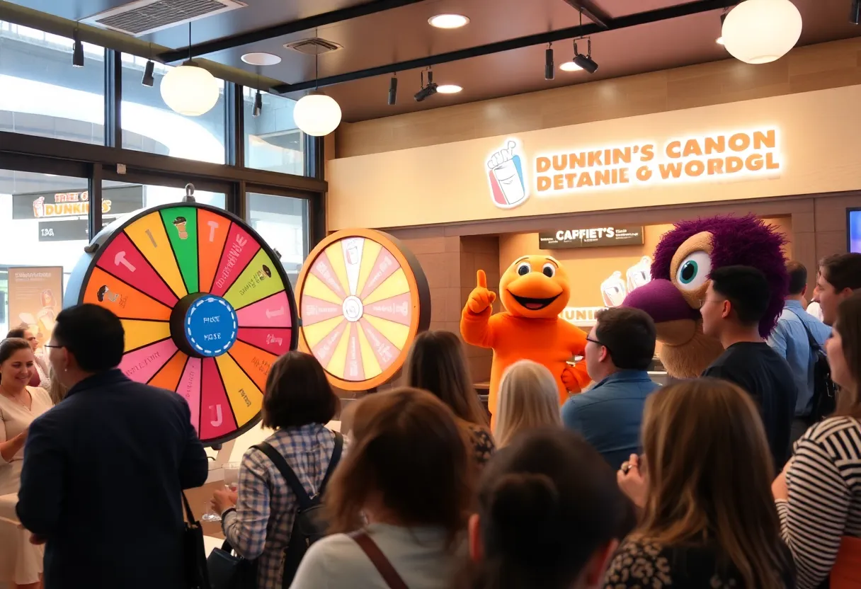 Crowd enjoying Dunkin' grand opening celebration in Las Vegas