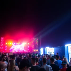 Crowd at Electric Daisy Carnival 2023 with safety measures in place