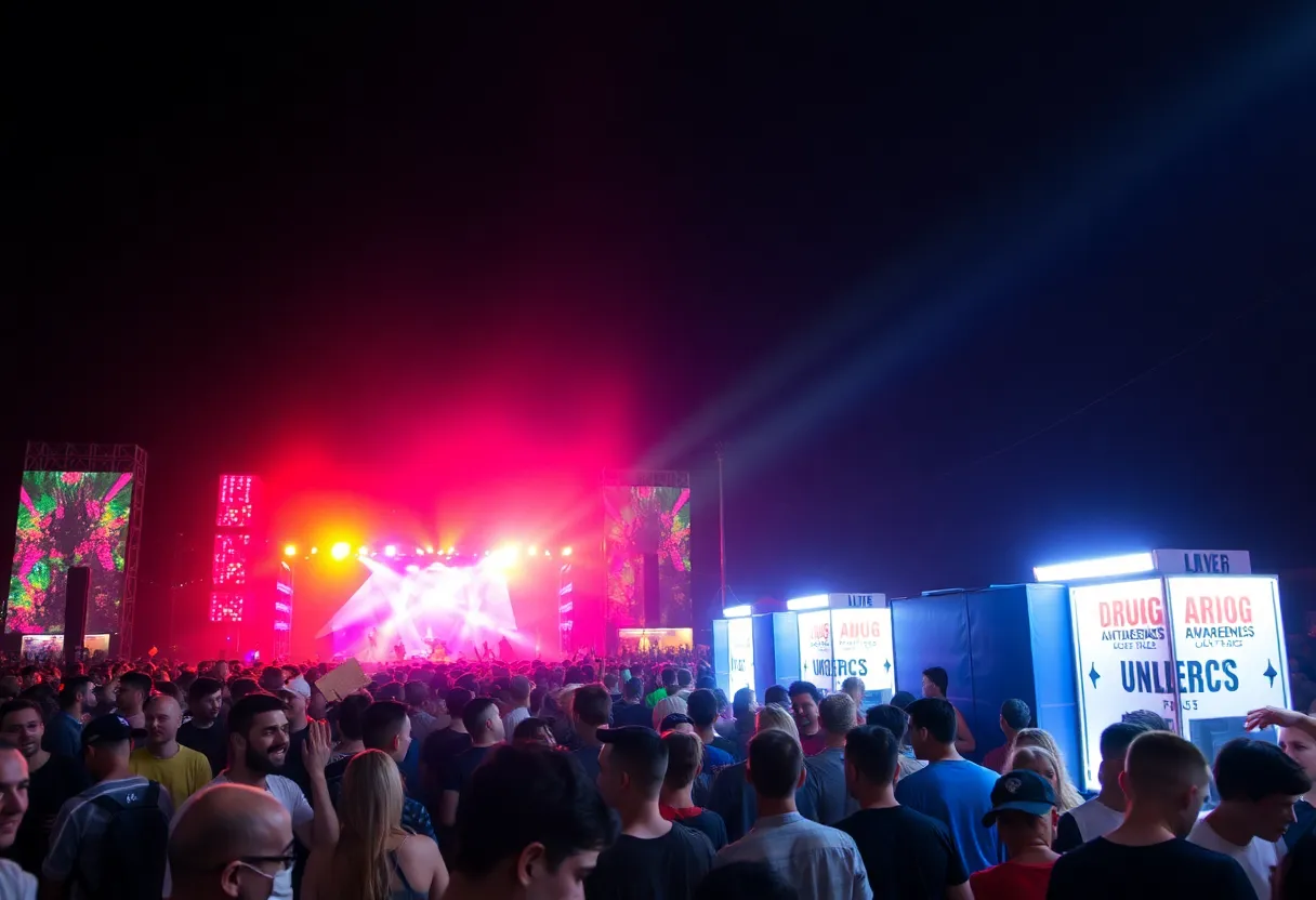 Crowd at Electric Daisy Carnival 2023 with safety measures in place