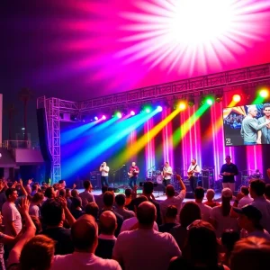 Crowd enjoying a concert at Fremont Street Experience in Las Vegas