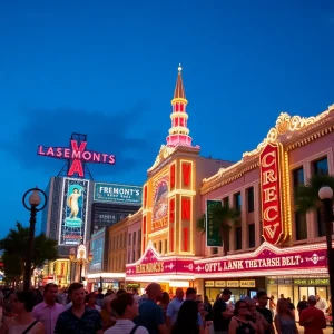 Neon lights illuminating Fremont Street in Las Vegas at night