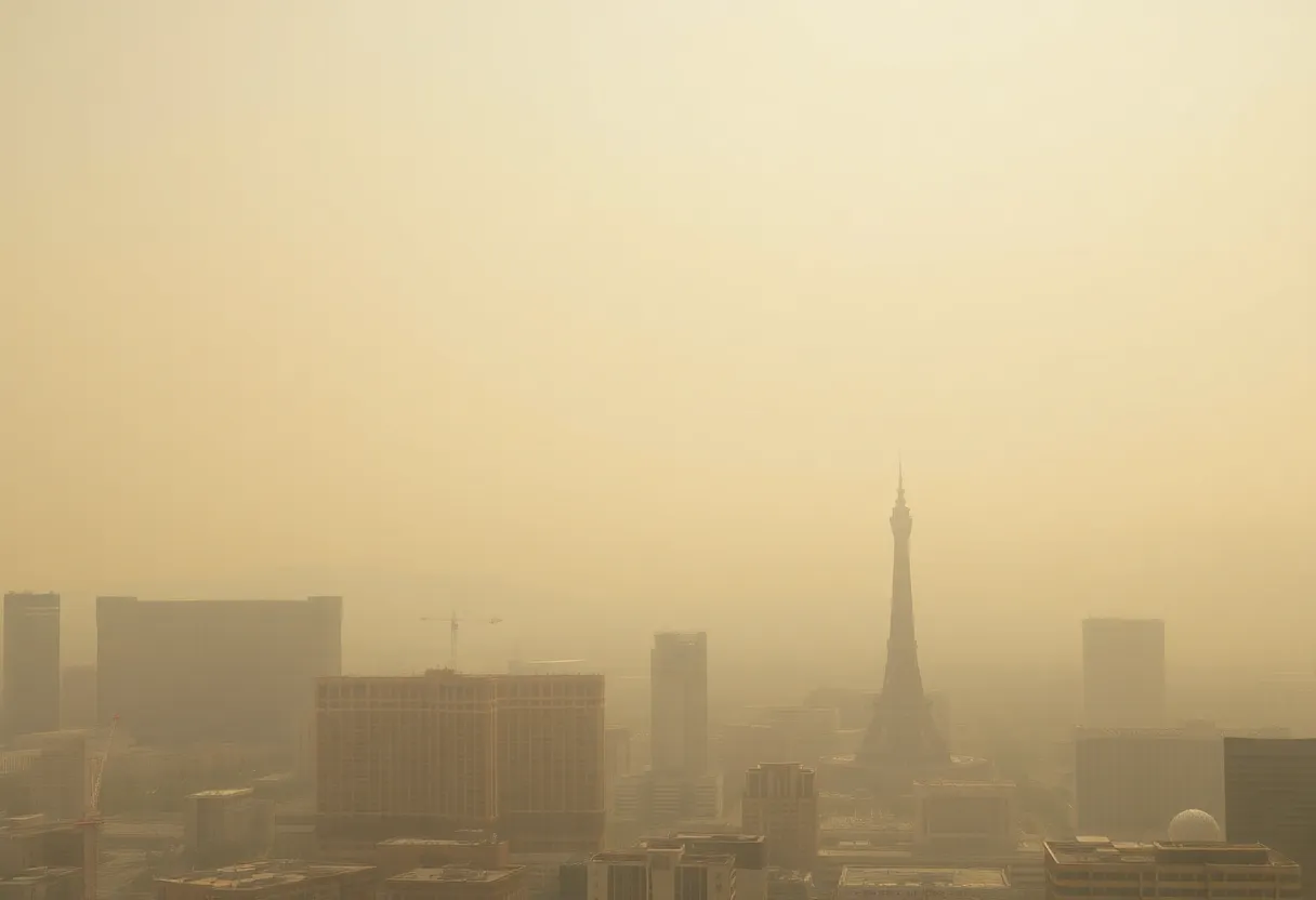 A view of the Las Vegas Strip engulfed in haze caused by wildfire smoke.