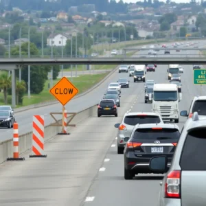 Heavy traffic on I-215 eastbound in Henderson due to accidents and construction.