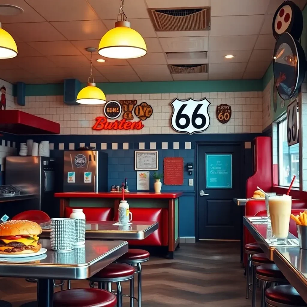 Interior of Irv's Burgers in Las Vegas featuring classic decor and food