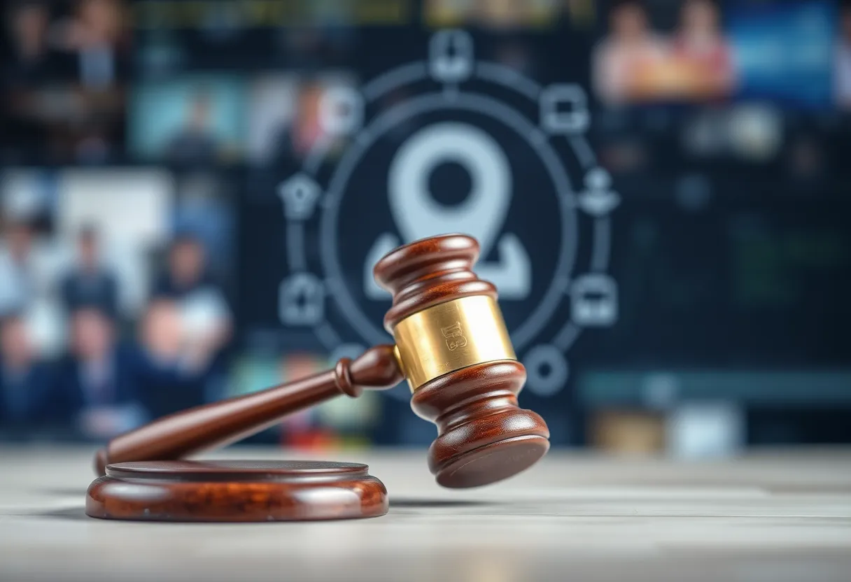 Abstract representation of a gavel and digital streaming symbols