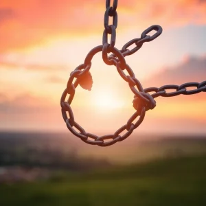 Symbol of justice with broken chains representing freedom and hope