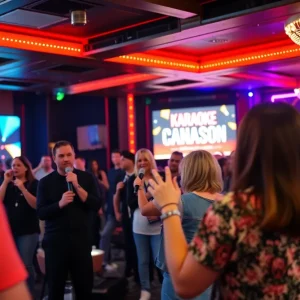 Participants competing at the Karaoke World Championships in Las Vegas
