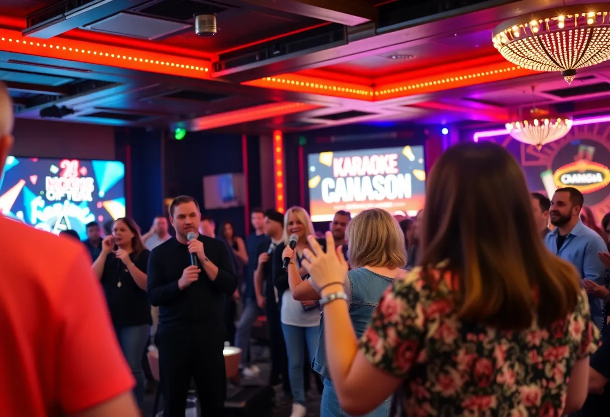 Participants competing at the Karaoke World Championships in Las Vegas