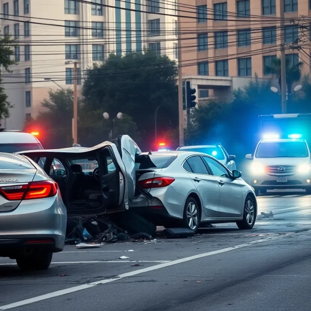Emergency responders attending to a car accident in Las Vegas