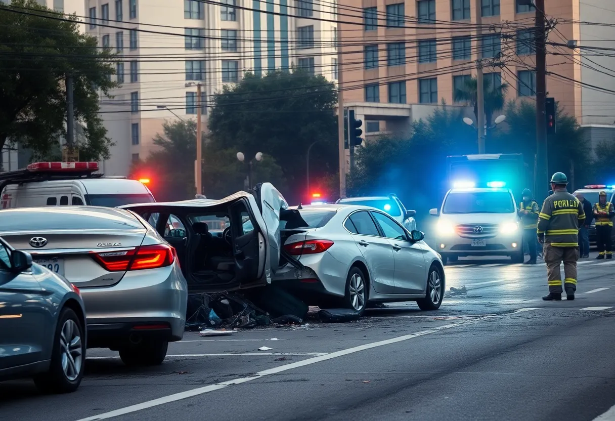 Emergency responders attending to a car accident in Las Vegas
