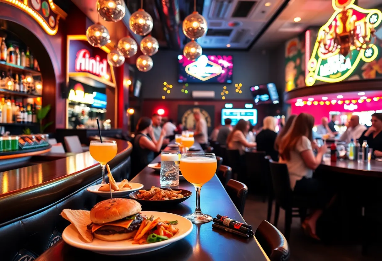 A collage of new dining establishments in Las Vegas with diverse food offerings.