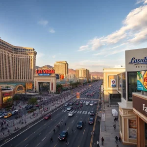 Panoramic view of Las Vegas showcasing both luxury and economic struggle