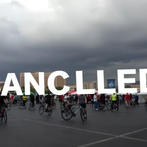 Empty staging area in Las Vegas due to weather-related event cancellation