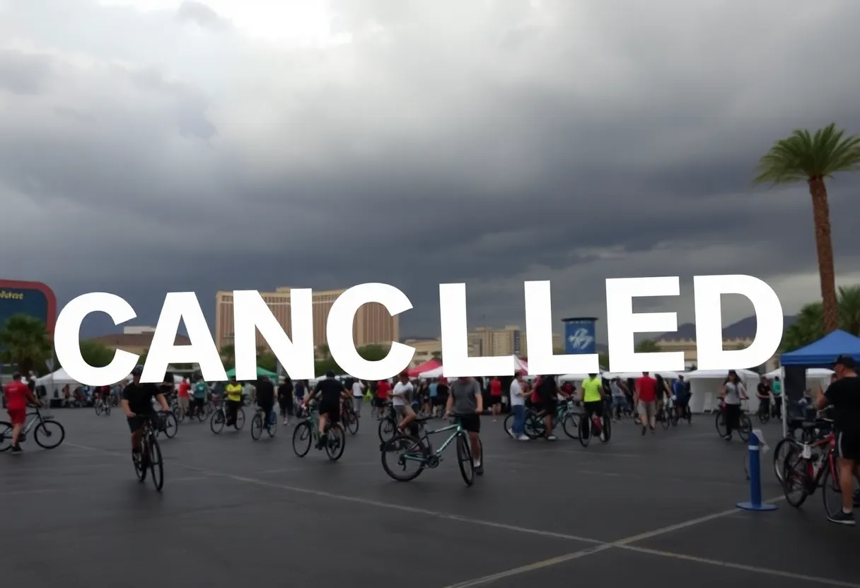 Empty staging area in Las Vegas due to weather-related event cancellation