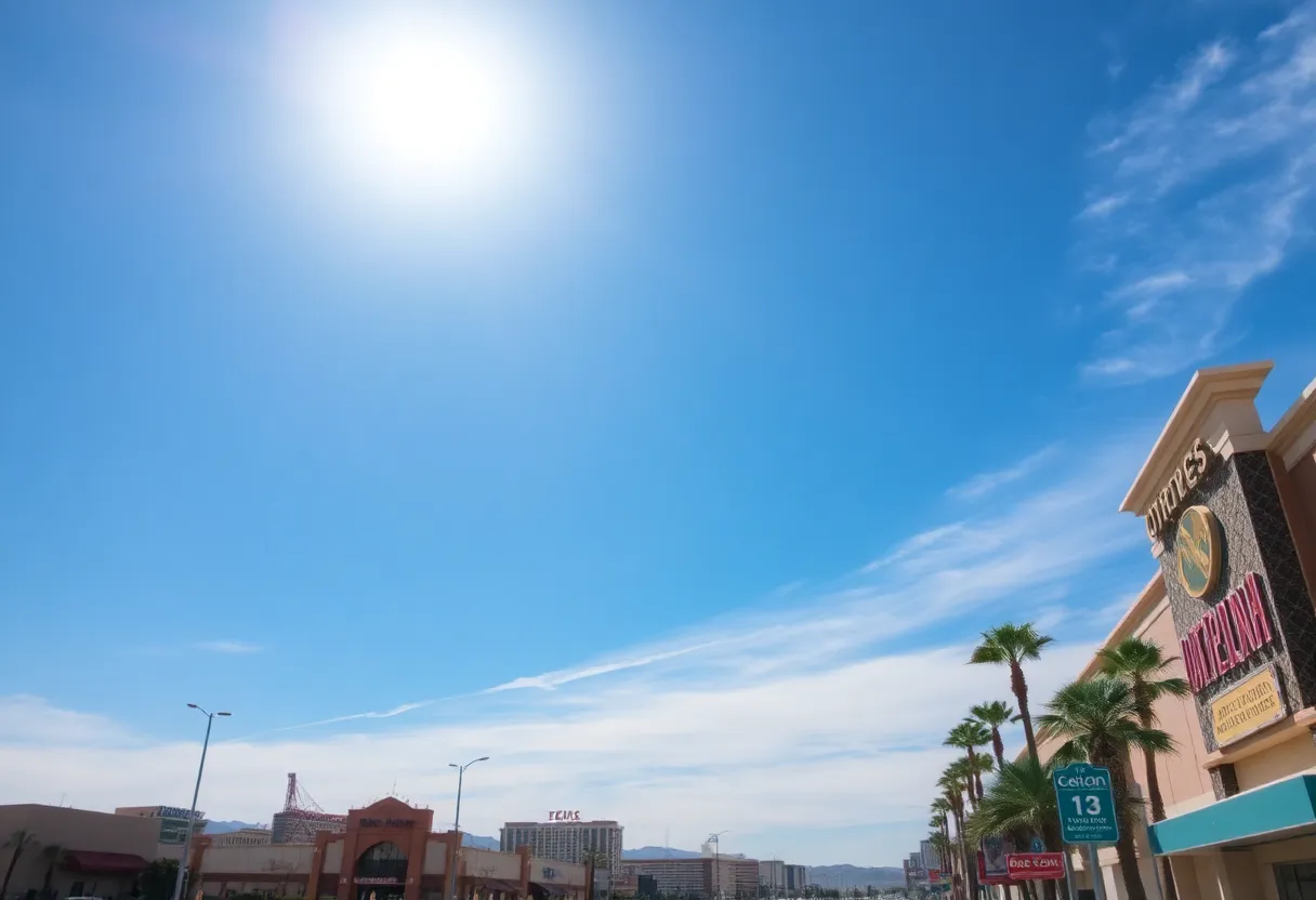 A sunny Las Vegas skyline with signs of impending thunderstorms