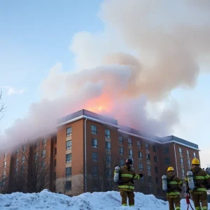 Firefighters responding to a fire at Sahara Hotel in Las Vegas