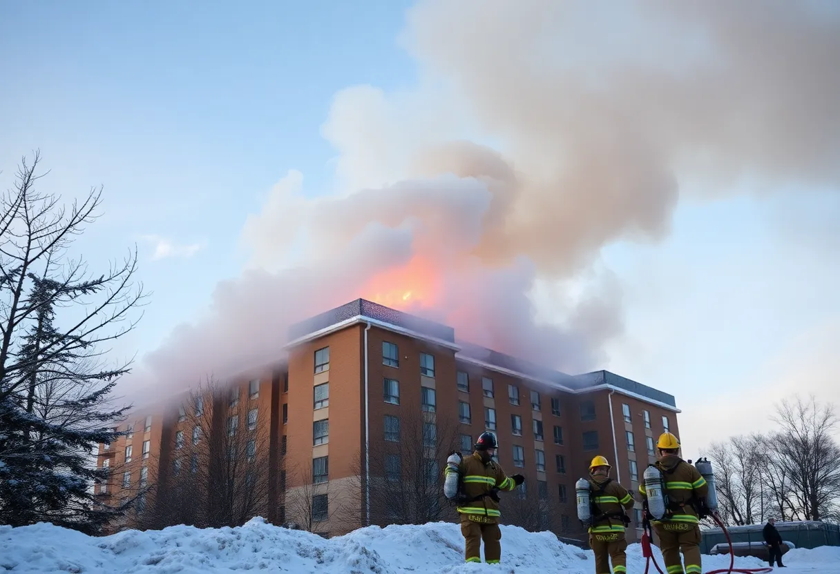 Firefighters responding to a fire at Sahara Hotel in Las Vegas
