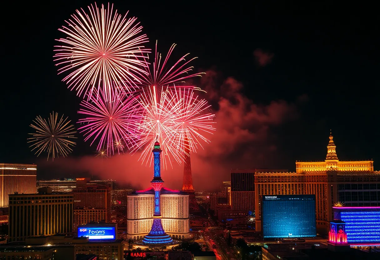 Fireworks lighting up the Las Vegas skyline