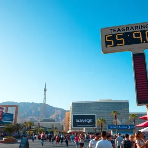 Las Vegas during extreme heat wave with temperature sign