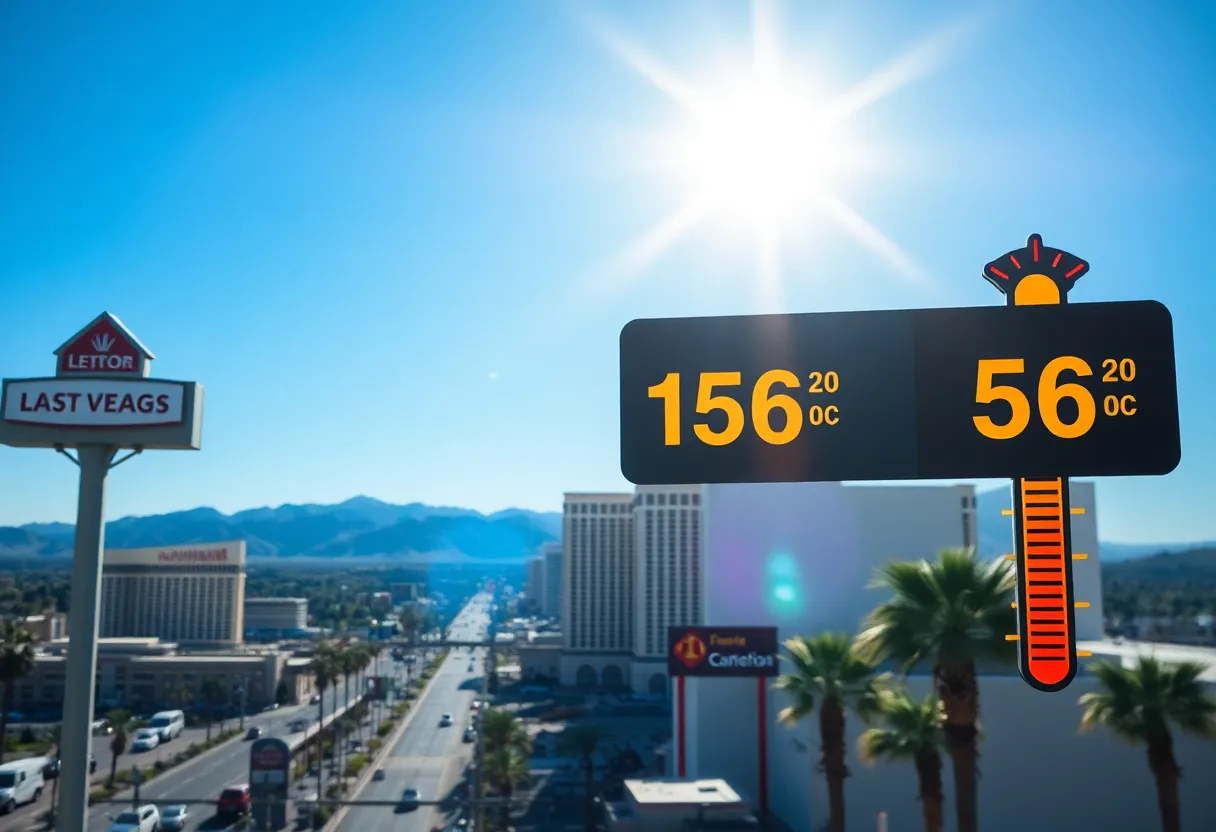 A view of Las Vegas skyline with visible heat wave effects.