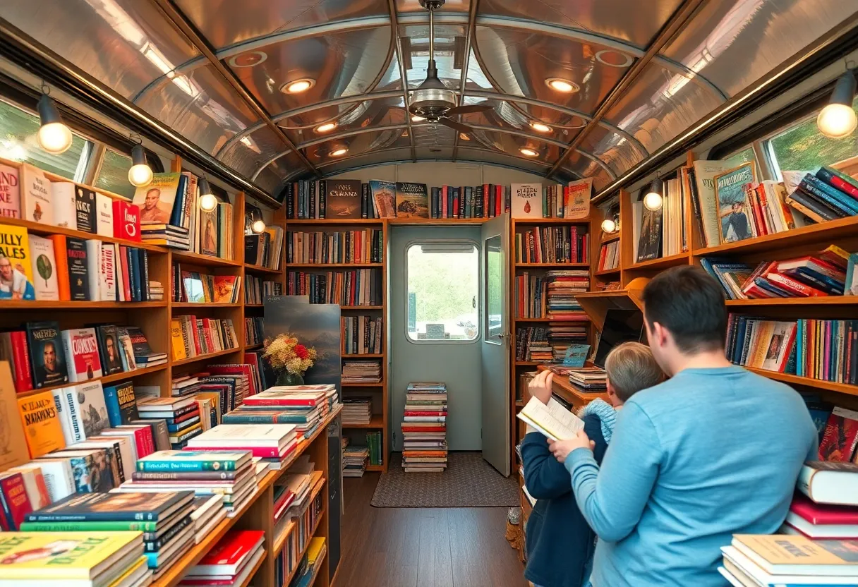 Mobile bookstore trailer filled with books in Las Vegas