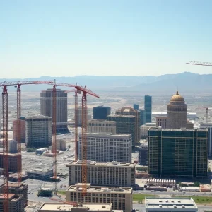 Las Vegas skyline with construction sites and cranes