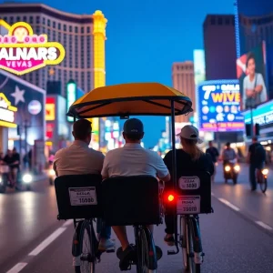 A pedicab with identification stickers on the Las Vegas Strip