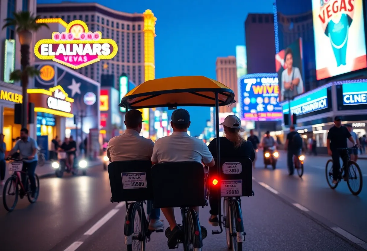 A pedicab with identification stickers on the Las Vegas Strip