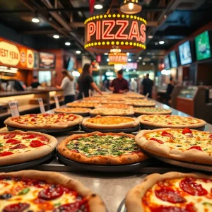 A collection of diverse pizzas representing Las Vegas's culinary scene.